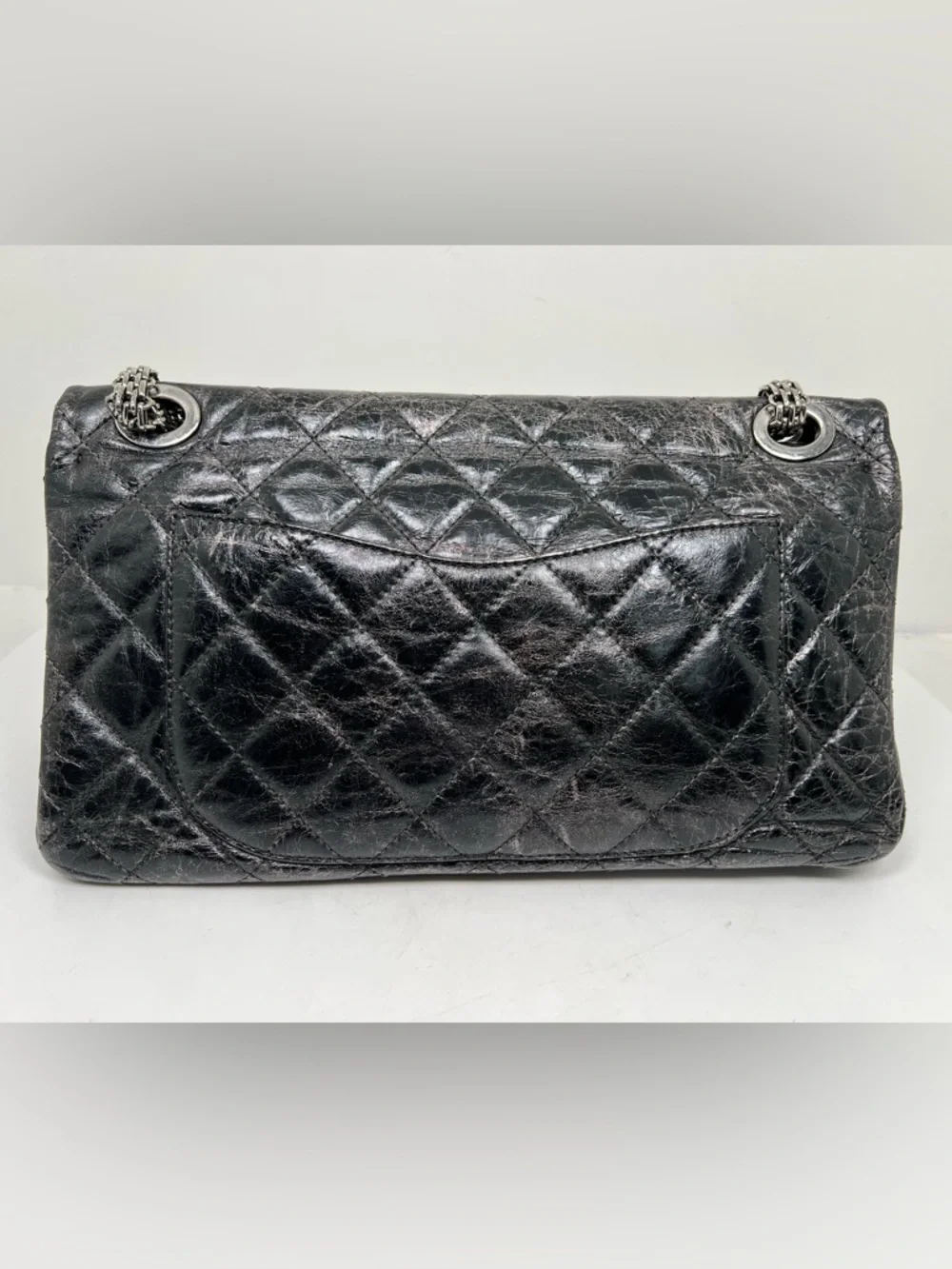 Chanel Quilted Aged Calfskin Silver / Gray Reissue 2.55 Double Flap 227